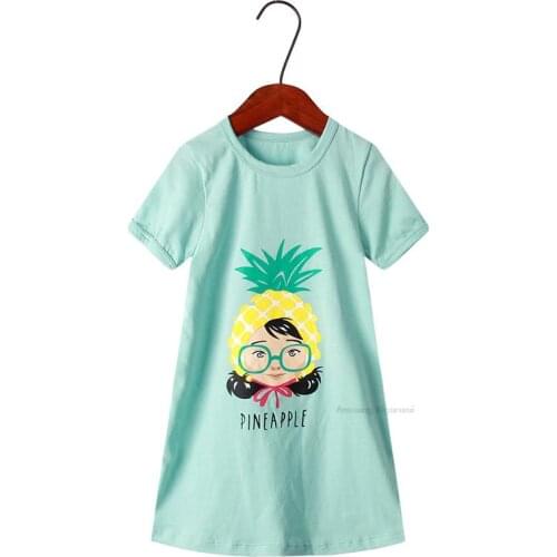 Girls Clothes Night Gown Cotton Pajamas Summer Nightgown Baby Girls Clothes Sleepwear Cartoon Green Pineapple Glasses Girl Dress