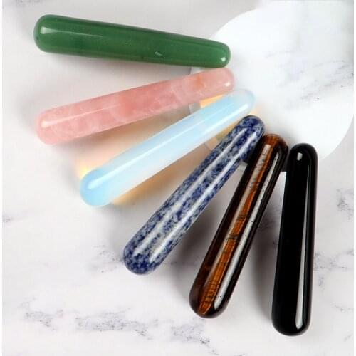 Wholesale Natural Stone Crystal Massage Stick Rose Quartz Wand Face Head Eye Massager Body Neck Health Skincare Acupuncture Pen