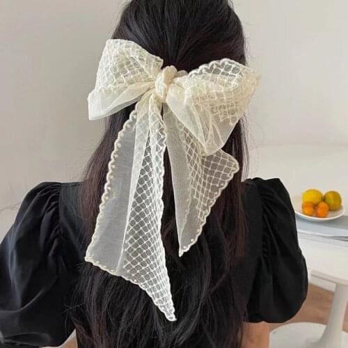 Princess Lace Headband Kawaii French Super Fairy Embroidery Headband Girl Small Scarf Bowknot Wide Lace Tie Hair Streamer