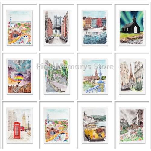 Travel City Modern City Landscape Diamond Painting New York Barcelona Paris Landscape Wall Art Poster Masaka Pictures Home Decor