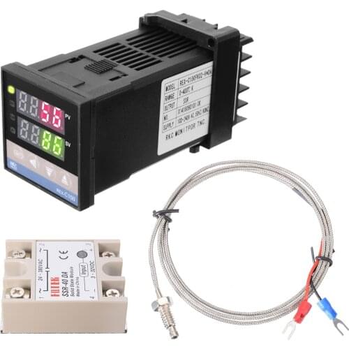 100-240V REX-C100 LCD PID Thermostat Temperature Controller + Solid State Relay with K-type Thermocouple For Heating/Cooling