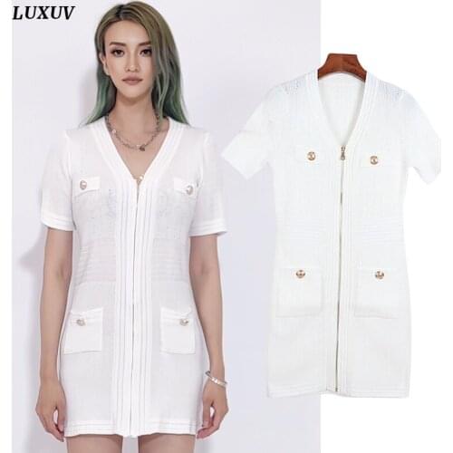 LUXUV Womens Dress Shirt Vintage Knitted Clothing Slim Office Lady Harajuku Sukienka Aesthetic Lolita Robe Sweater L2109-024