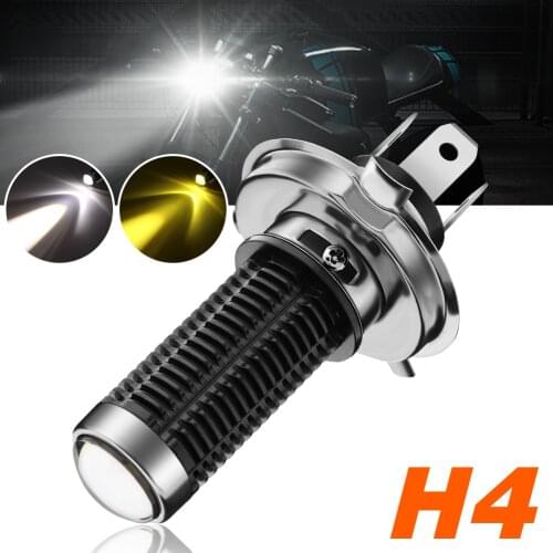 H4 9003 LED Headlight Bulbs With Lens 6000K/White 3000K/Amber Low/High Beam 3570-SMD Chip Double Color Spotlight for Motorcycle
