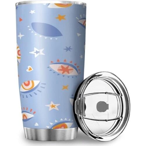 600ML Thermal Cup with Lid Water Mug Eyes Art Tumbler Stainless Steel Bottle Portable Custom Car Cup Travel Coffee Mug Milk Cup