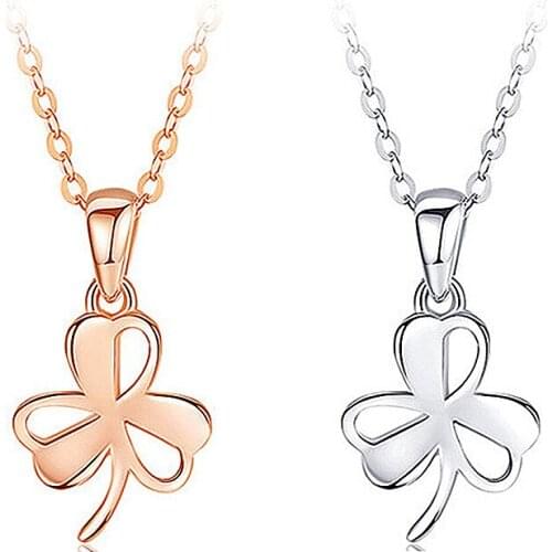 Trendy 925 Sterling Silver Necklace For Women Jewelry New Arrival Rose Gold Clover Necklace Female Clavicle Accessories Hollow