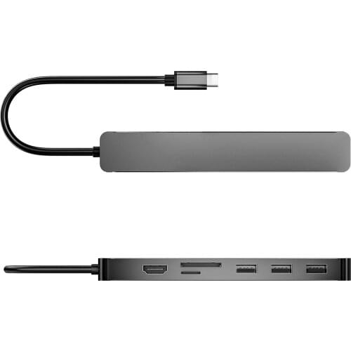 USB C Hub Type C to HDMI-compatible USB 3.0 VGA Adapter Card Reader 7 in 1 Type C Dock for Laptop