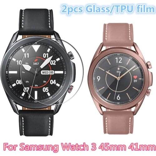 2pcs Tempered Glass / Clear Soft TPU Screen Protector Film For Samsung Galaxy Watch 3 45mm 41mm Smart Watch Cover Accessories