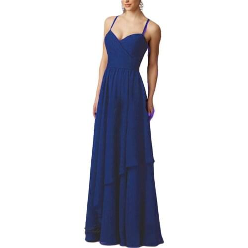 Women Long Chiffon Evening Party Dresses Sweetheart Spaghetti Strap Criss Cross Back Formal Prom Dress
