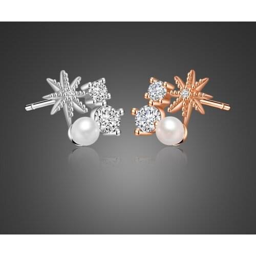 New Fashion 100% 925 Sterling Silver north star Stud Earrings for Women Solid silver pearl Earrings Charm Fine Jewelry Gift