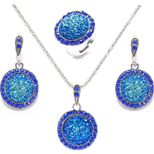 Hesiod New Fashion Shiny ChainCrystal Beads Round Pendant Necklace Earrings Jewelry Sets for Women Wedding Jewelry