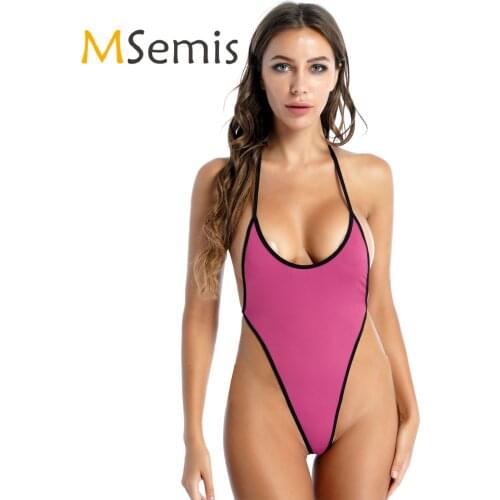 Womens Lingerie Sexy Backless Bodysuit for Swimming High Cut Scoop Neck Lace-up Sexy Beachwear Ladies Bathing Suit Clothes