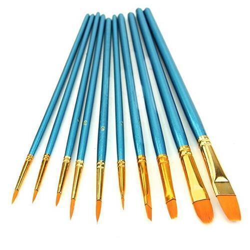 10x Round Pointed/Flat Tip Nylon Hair Acrylic Watercolor Artist Paint Brush Set