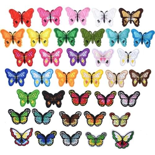 32pcs/lot New Butterfly Embroidery Patches Colorful Cloth Stickers Bulk DIY Appliques for Sewing Clothes Home Textiles Iron Ons