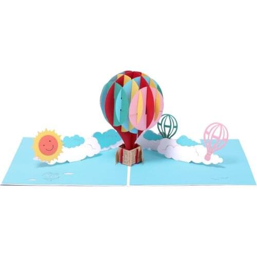 3D Handmade Color Print Rainbow Hot Air Balloon Paper Invitation Greeting Cards PostCard Birthday Party Business Children Gift