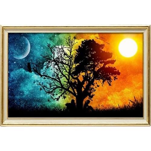 5D DIY Diamond Painting Wish Tree Sun and Moon Embroidery Craft Cross Stitch Painting Rhinestone Diamante Home Decor