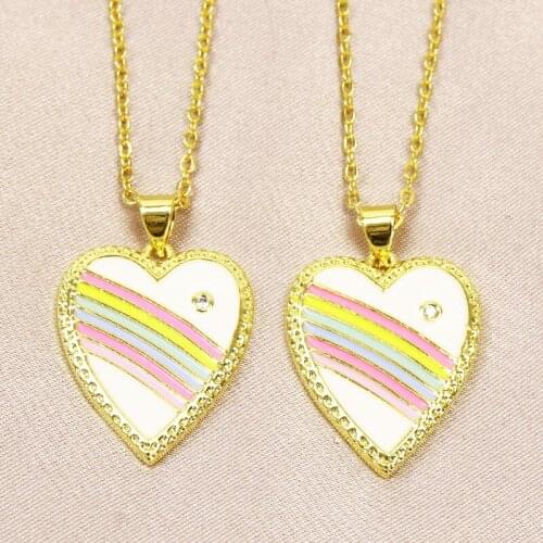 6 Pcs Enamel Neon White Heart Rainbow style Pendant Necklace Gold color pendant Jewelry Necklace New design 51830