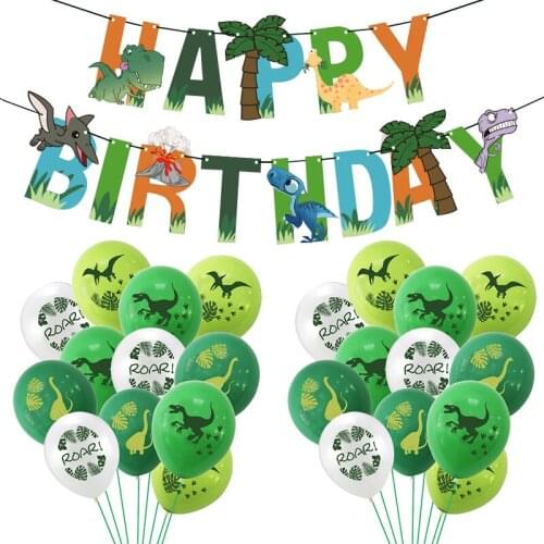 Happy Birthday Banner Garland Dinosaur Latex Balloons Jungle Animal Party Supplies Kids Baby Shower Birthday Decor Globos