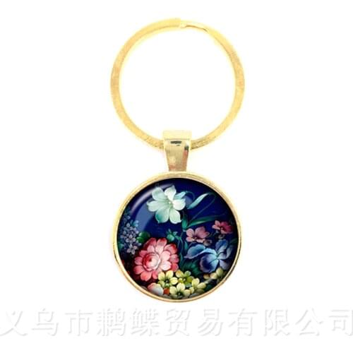 More Beautiful Flowers Design Time Gem Keychains European And American Jewelry Best Gift For Friends Keyring