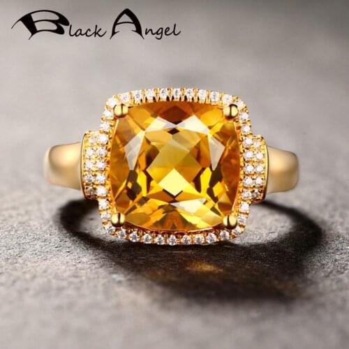 BLACK ANGEL Fashion 18K Gold Citrine Square Zircon Yellow Gemstone Adjustable Ring For Women Engagement Jewelry Christmas Gift