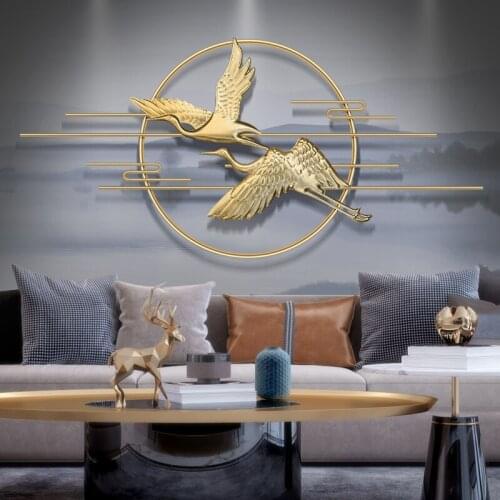 Room decor aesthetic Red-crowned crane 3D wall decoration New Chinese style Home decoration wall Creative Metal Iron Home decor