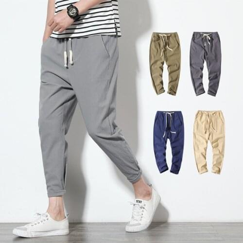 Cotton Joggers Men Solid Mens Harem Pants 2021 Summer Fitness Casual Ankle-Length Mens Trousers Streetwear Slim Male Pants