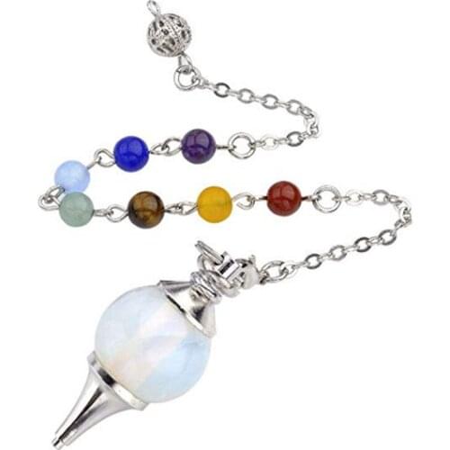 FYJS Unique Silver Plated Opalite Opal with Reiki Chakra Chain Round Pendant Pendulum for Dowsing Jewelry