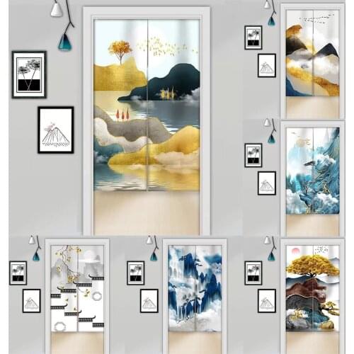 Chinese Landscape Cloth Curtain Living Room Half Panel Curtain Doorway Hanging Curtain Blackout Curtain Home Decoration