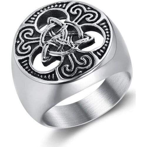 POTCET Mens Ring Stainless Steel Lrish Celtic Pattern Concentric Knot Titanium Steel Adjustable Retro Jewelry