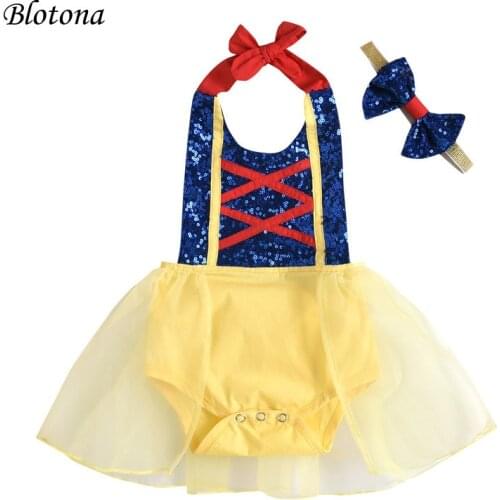 Blotona Infant Baby Girls Clothes Set with Sequins Sleeveless Backless Lace-up Halter Romper Dress +Bow-knot Headband 0-24Months