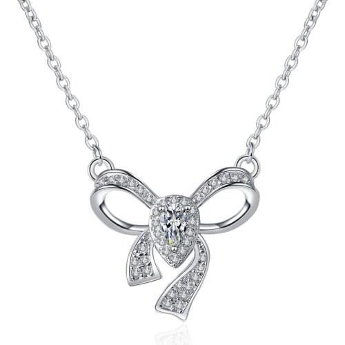 Korea Trend Micro-inlaid 3A Zircon Bowknot Pendant Necklace Female Fashion Temperament Necklace