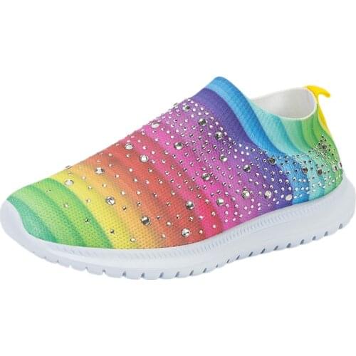 Summer Platform Shoes For Women 2021 New Ladies Sneakers Plus Size 43 Rainbow Colorful Shoes Breathable Rhinestone Mesh Shoe