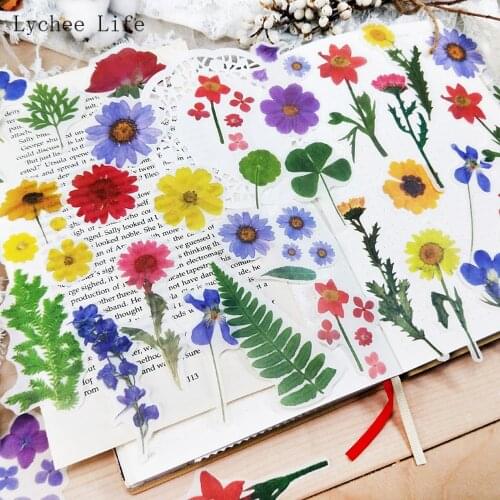 Lychee Life 40Pcs Washi Scrapbooking Paper Floral Sticker Flower Plant Paper DIY Scrapbooking Diary Album Card Decor
