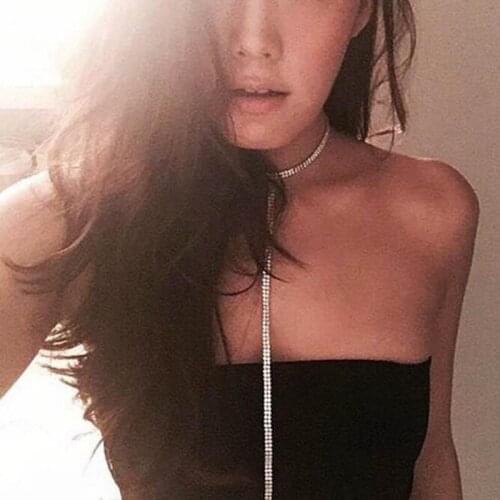 LZHLQ Long Tassel Simple Crystal Rhinestone Choker Necklace Women Gem Statement Luxury Jewelry Collares Chocker Boho Collier