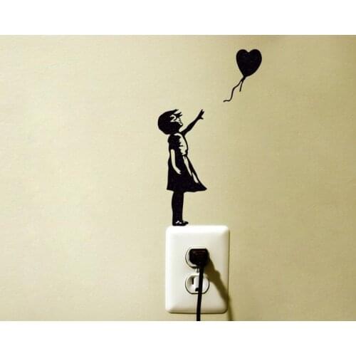 Little Girl Looking At The Floating Balloon In Love Shape Light Switch Sticker And Graphics For Kids Rome Home Logo Decal GA347