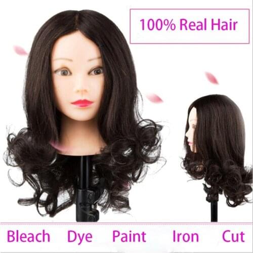 100% Human Hair Head of Dummy For Curl Paint Dye Cut Manequim 18" Good Hair Dummy For Hairstyles Nice doll Hairdressing Head