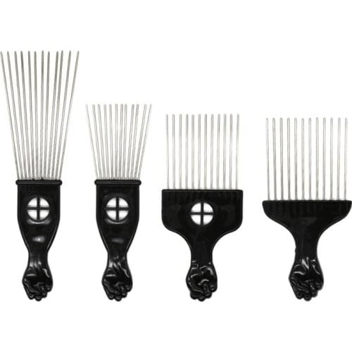 4 Different Size Black Fist Afro Metal Comb African Pick Hair Comb Afro Hairdressing Comb Hair Stylist Styling Tools Hair Comb