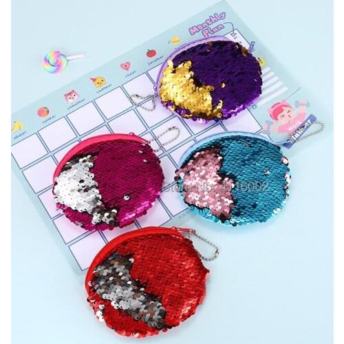 Fashion Mermaid Sequins Coin Bag Women Glittering Purse Bag Double-Color Girl Colorful Zipper Coin Purse Key Buckle