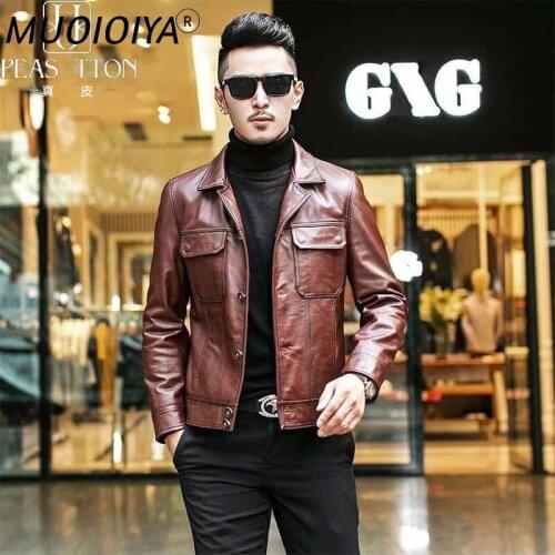 2021 New Men Autumn Winter Casual Real Leather Jacket Male Streetwear Fit Genuine Sheepskin Slim Aviation Fashion Outwear D71