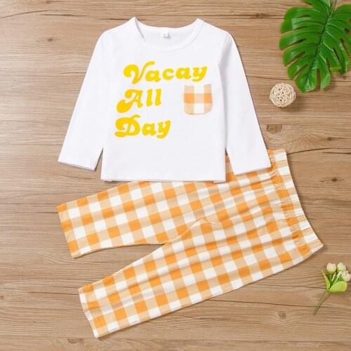 Spring Autumn Winter Baby Girl Clothes Set Cotton 2 Pcs Letter Long Sleeve Tops+plaid Trousers Casual Toddler Girl Pajamas 1-6Y