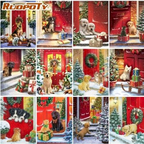 RUOPOTY Frame Oil Painting By Numbers Dog Arkwork decor Gift Painting By Numbers Animals Art Acrylic For Adult