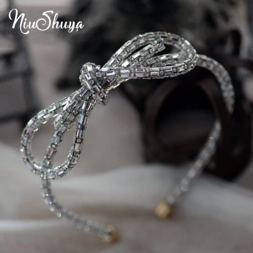 NiuShuya Korean Designs Bowknot Crystal Brides Headbands Mini Sweet Bridal Headpieces Evening Headdress Tiaras