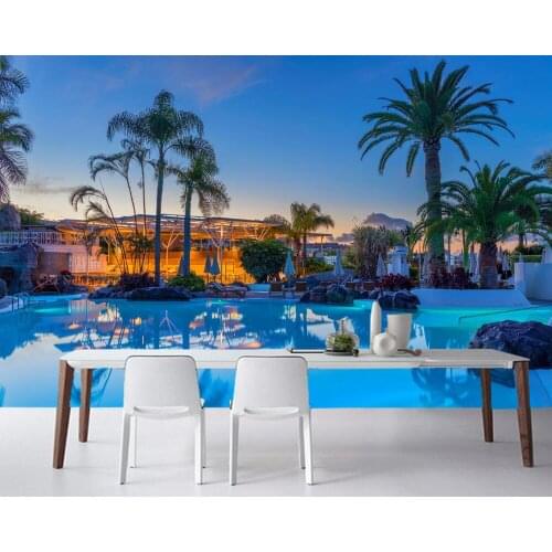 Papel de parede Spain Resorts Swimming bath palm trees wallpaper living room sofa bedroom TV sofa wall restaurant custom mural