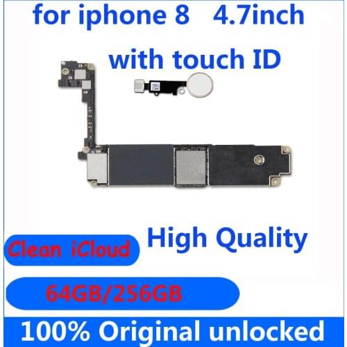 64GB 256GB Original Motherboard for iphone 8 High quality tested Factory Unlocked with / without touch ID for iphone8 Mainboard