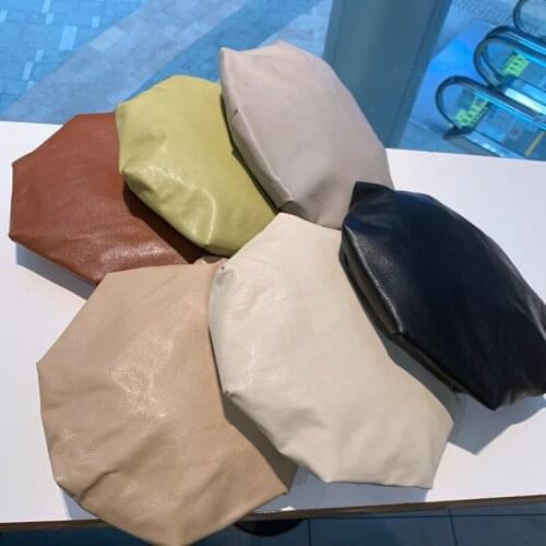 Autumn and Winter Womens Hat PU Leather Fashion Octagonal Hat Wild Retro Harajuku Style Pumpkin Hat Beret