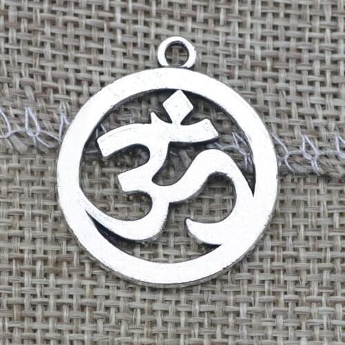 High Quality 20 Pieces/Lot 15mm*22mm Antique Silver Plated Oval Tag OM Charm Jewelry Making Charms