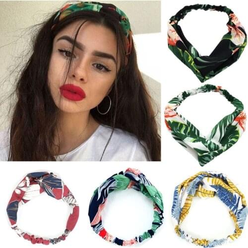 New Women Headband Fashion Girls Bohemian Printed Cross Hair Bands Vintage Turban Hair Ties Soft Bandanas Headwear Accessories