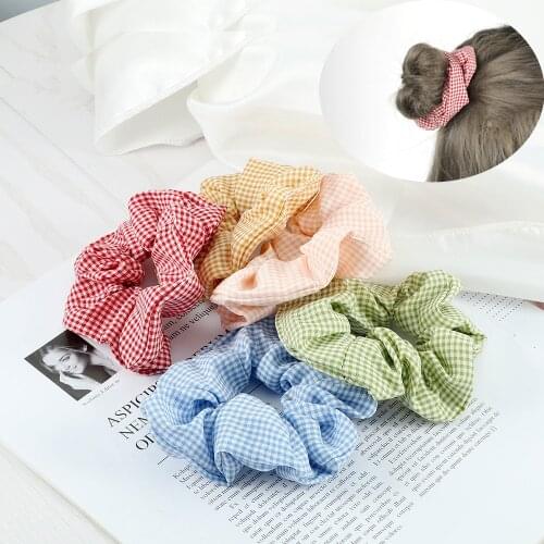 Plaid Print Scrunchie Hair Accessories For Women Ponytail Holder Elastic Rubber Band Girl Cotton Fabric Hair Ties Band Hair Rope
