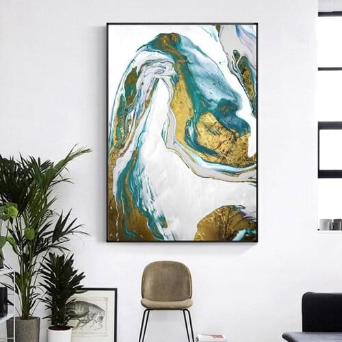 Modern Abstract Blue Gold Foil Marble Prints Canvas Paintings Wall Art Poster Pictures for Living Room Office Home Decoration