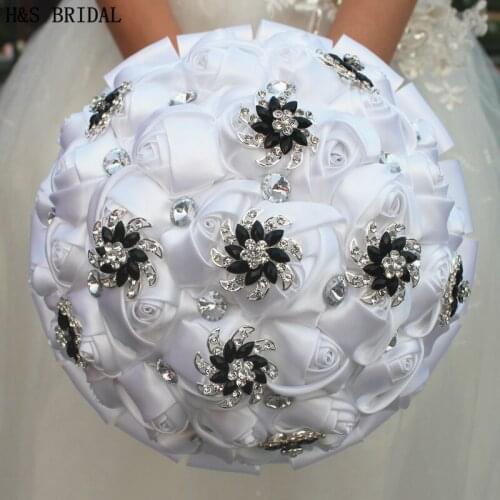 H&S BRIDAL Satin Rhinestone Wedding Bouquet Bridal Bouquets wedding accessories Artificial Wedding Bouquets buque de noiva 2020