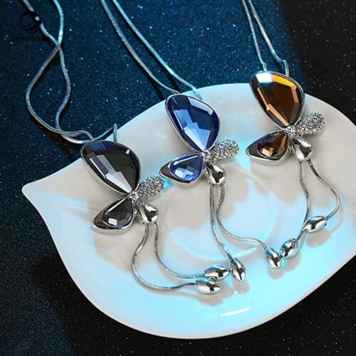 Korean fashion all-match crystal long tassel dress ornament necklace Butterfly sweater chain womens jewelry Free shipping 642